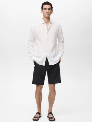 MANGO MAN - Bermudy slim fit z 100% lnu czarny - - Mężczyzna