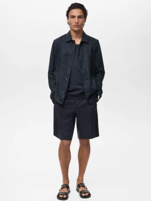 MANGO MAN - Bermudy slim fit z 100% lnu granatowy - - Mężczyzna