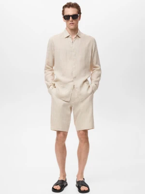 MANGO MAN - Bermudy slim fit z 100% lnu złamana biel - - Mężczyzna