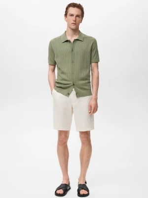 MANGO MAN - Bermudy slim fit z 100% lnu złamana biel - - Mężczyzna