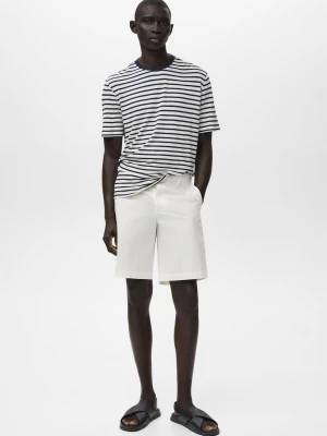 MANGO MAN - Bermudy z bawełny z wewnętrzną gumką złamana biel - - Mężczyzna