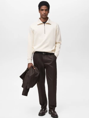MANGO MAN - Bluza bawełniana regular fit z zapięciem na zamek złamana biel - - Mężczyzna