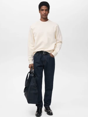 MANGO MAN - Bluza bawełniana regular fit złamana biel - - Mężczyzna