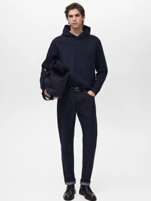 MANGO MAN - Bluza bawełniana z kapturem regular fit ciemnoniebieski - - Mężczyzna