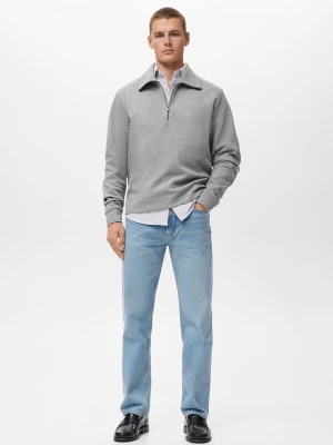 MANGO MAN - Bluza bawełniana z kołnierzem na zamek średni szary - - Mężczyzna