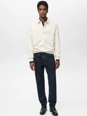MANGO MAN - Bluza polo bawełniana regular fit złamana biel - - Mężczyzna