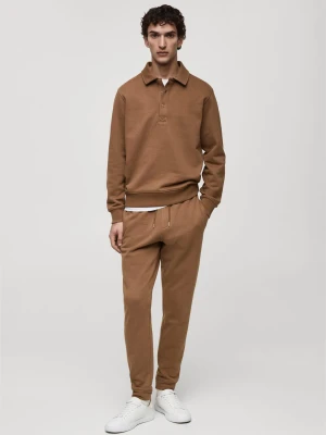 MANGO MAN - Bluza polo regular fit z czesanej tkaniny średni brązowy - - Mężczyzna