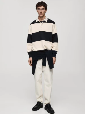 MANGO MAN - Bluza polo z bawełny w paski ciemnogranatowy - - Mężczyzna