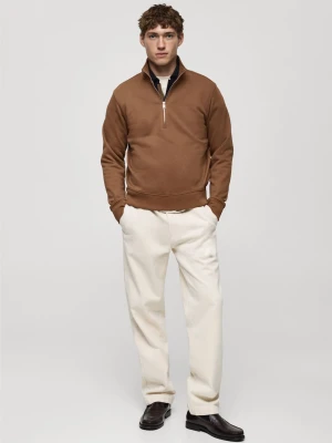 MANGO MAN - Bluza regular fit z kołnierzem na zamek średni brązowy - - Mężczyzna