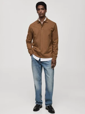 MANGO MAN - Bluza w stylu polo z 100% bawełny średni brązowy - - Mężczyzna