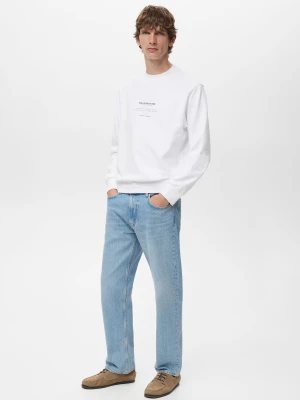 MANGO MAN - Bluza z 100% bawełny z napisem biały - - Mężczyzna