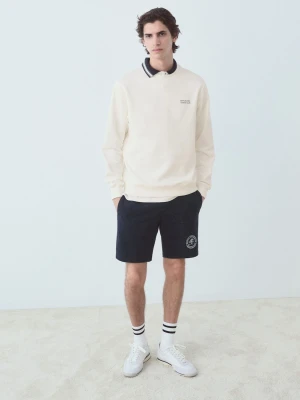 MANGO MAN - Bluza z bawełny z napisem biały - - Mężczyzna