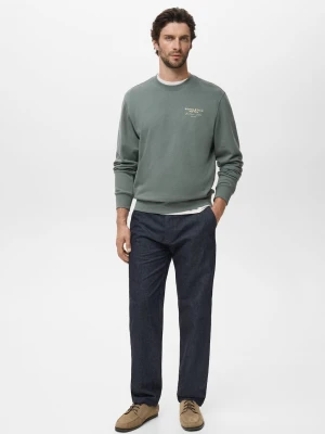 MANGO MAN - Bawełniana bluza ze wzorem zielony - - Mężczyzna