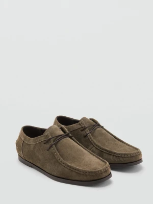 MANGO MAN - Buty żeglarskie ze skóry dwoiny khaki - - Mężczyzna