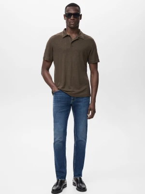 MANGO MAN - Dżinsy Jan slim fit ciemnoniebieskie z efektem znoszenia ciemnoniebieski - - Mężczyzna