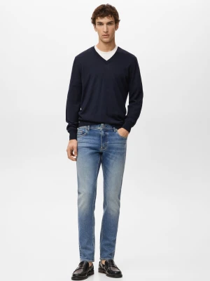 Dżinsy Jan slim fit ciemnoniebieskie z efektem znoszenia ciemnoniebieski - Mężczyzna - - MANGO MAN