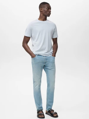 MANGO MAN - Dżinsy Jan slim fit z postrzępionym wykończeniem jasnoniebieski - - Mężczyzna