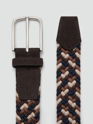 MANGO MAN - Elastyczny pleciony pasek wielokolorowy brązowy - - Mężczyzna