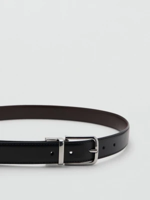 MANGO MAN - Elegancki pasek z dwustronnej skóry czarny - - Mężczyzna