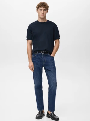 MANGO MAN - Jeansy Ben cropped tapered fit ciemnoniebieski - - Mężczyzna