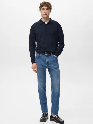 MANGO MAN - Jeansy Ben cropped tapered fit średni niebieski - - Mężczyzna