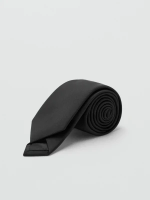 MANGO MAN - Jednokolorowy krawat z drobną teksturą czarny - Rozmiar uniwersalny - Mężczyzna