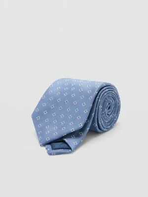 MANGO MAN - Jedwabny krawat geometryczny deseń błękitny - Rozmiar uniwersalny - Mężczyzna