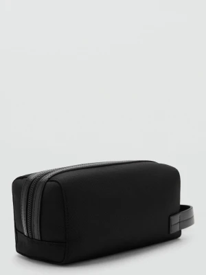 MANGO MAN - Kosmetyczka ze skórzanymi detalami czarny - Rozmiar uniwersalny - Mężczyzna