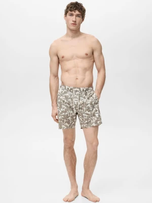 MANGO MAN - Kostium kąpielowy kwiatowy wzór khaki - - Mężczyzna