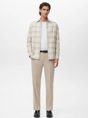 MANGO MAN - Koszula 100% bawełniana flanela w kratę kremowy / écru - - Mężczyzna