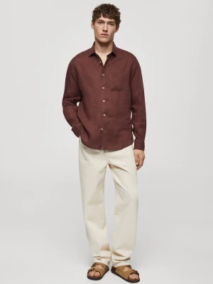 MANGO MAN - Koszula classic fit z 100% lnu burgund - - Mężczyzna