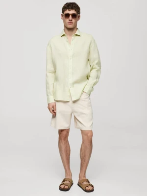 MANGO MAN - Koszula classic fit z 100% lnu miętowa zieleń - - Mężczyzna