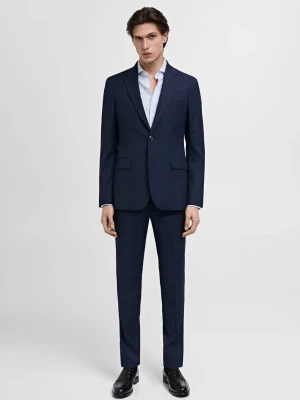 MANGO MAN - Koszula garniturowa slim fit z bawełny w paski błękitny - - Mężczyzna