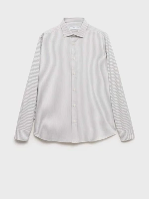 MANGO MAN - Koszula regular fit z bawełny w paski khaki - - Mężczyzna
