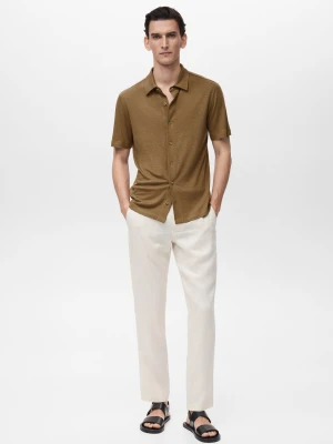MANGO MAN - Koszula lniana regular fit khaki - - Mężczyzna