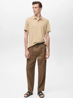 MANGO MAN - Koszula polo slim fit z lnu beżowy - - Mężczyzna