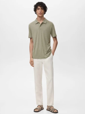 MANGO MAN - Koszula polo slim fit z lnu średni zielony - - Mężczyzna