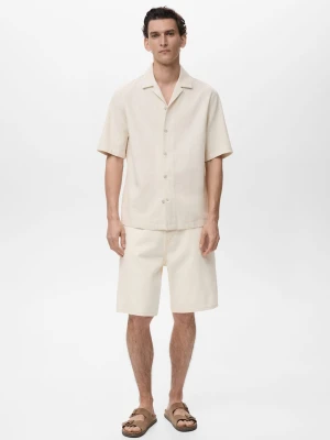 MANGO MAN - Koszula regular fit bawełniano-lniana kość słoniowa - - Mężczyzna