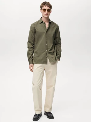 MANGO MAN - Koszula regular fit z 100% bawełny khaki - - Mężczyzna