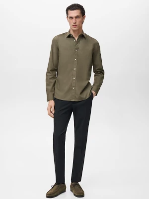 MANGO MAN - Koszula regular fit z 100% bawełny khaki - - Mężczyzna
