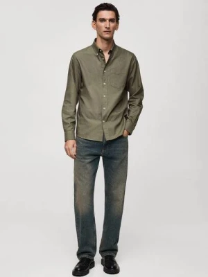 MANGO MAN - Koszula regular fit z bawełnianej tkaniny oxford khaki - - Mężczyzna