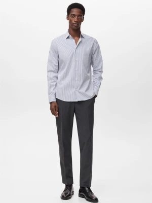 MANGO MAN - Koszula regular fit z bawełny w paski non iron khaki - - Mężczyzna