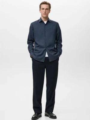 MANGO MAN - Koszula regular fit z flaneli z 100% bawełny granatowy - - Mężczyzna