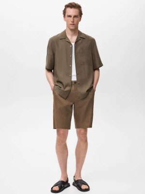 MANGO MAN - Koszula regular fit z lyocellu brązowy - - Mężczyzna