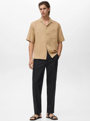 MANGO MAN - Koszula regular fit z mieszanki lnu beżowy - - Mężczyzna