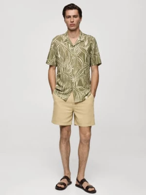 MANGO MAN - Koszula regular fit z nadrukiem w liście khaki - - Mężczyzna