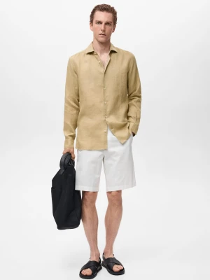 MANGO MAN - Koszula slim fit z 100% lnu beżowy - - Mężczyzna