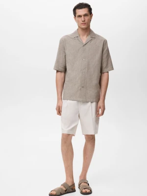 MANGO MAN - Koszula z 100% bawełny z haftem khaki - - Mężczyzna