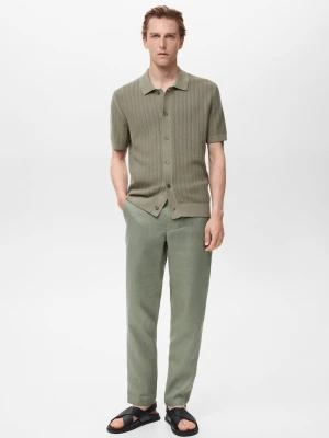 MANGO MAN - Koszula z 100% bawełny z teksturą khaki - - Mężczyzna