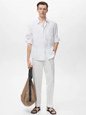 MANGO MAN - Koszula z 100% lnu z kieszenią złamana biel - - Mężczyzna